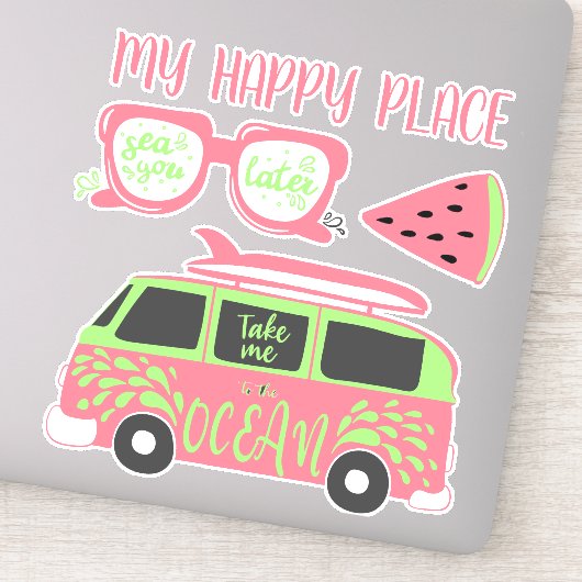Roze Lime Groen Strand Zomer Dagen Sticker (Detail)