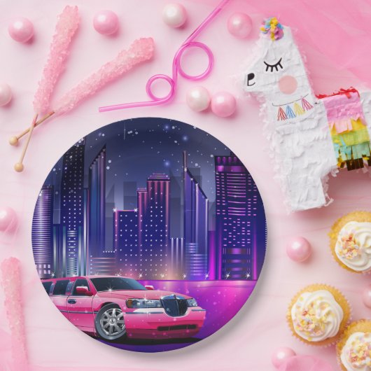 Roze Limo Limousine Stad Sweet 16 Verjaardagsfeest Papieren Bordje (Feest)