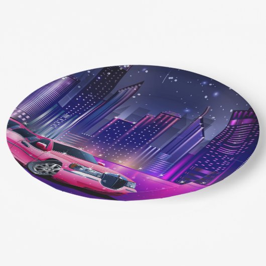 Roze Limo Limousine Stad Sweet 16 Verjaardagsfeest Papieren Bordje (Gekanteld)