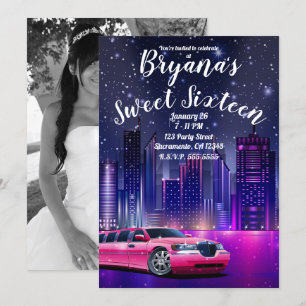 Roze Limo Limousine Stad Sweet 16 Verjaardagsfoto Kaart