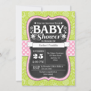 Roze Limoen alkbord Floral Baby shower Invite Kaart