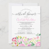 Roze limoen bloemige waterverf script virtual show kaart (Voorkant)