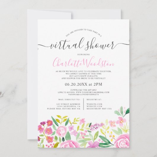 Roze limoen bloemige waterverf script virtual show kaart (Voorkant)