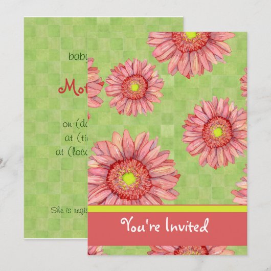 Roze & Limoen Gerbera Daisies Daisy Bloemen Bloeme Kaart (Voorkant / Achterkant)