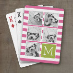 Roze Limoen gestreept fotocollage op aangepast mon Pokerkaarten<br><div class="desc">De achtergrond omvat een optioneel streeppatroon - Gebruik vijf vierkante foto's om een uniek en persoonlijk cadeau te creëer. Of je kunt de hipster puppy houden en een trendy keepslag maken. Als u de afbeeldingen moet aanpassen,  klik op het aanpassingshulpmiddel om veranderingen aan te brengen.</div>