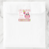 Roze & Limoen Girly Uil Verjaardagsfeestje Favor S Vierkante Sticker (Tas)