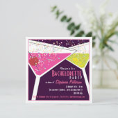 Roze & Limoen Martini Bachelorette Party Invitatio Kaart (Staand voorkant)