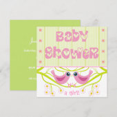 Roze limoen schattige birdies Baby shower Uitnodig Kaart (Voorkant / Achterkant)