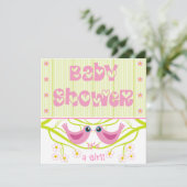 Roze limoen schattige birdies Baby shower Uitnodig Kaart (Staand voorkant)
