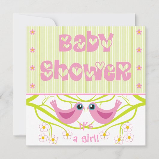 Roze limoen schattige birdies Baby shower Uitnodig Kaart (Voorkant)