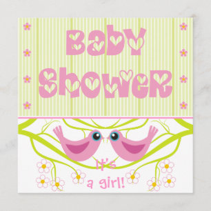 Roze limoen schattige birdies Baby shower Uitnodig Kaart