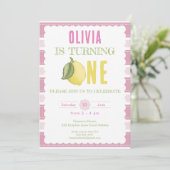 Roze limonade 1e verjaardag Uitnodiging (Staand voorkant)