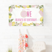 Roze limonade 1e verjaardagsfeest vlaggenlijn spandoek (Insitu)