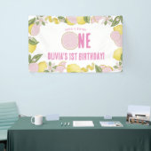 Roze limonade 1e verjaardagsfeest vlaggenlijn spandoek (Beurs)