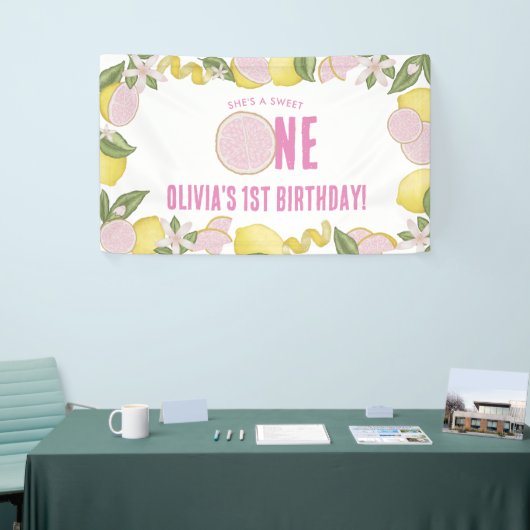 Roze limonade 1e verjaardagsfeestje Banner (Beurs)