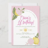 Roze limonade 1e verjaardagsfeestje Uitnodigen Kaart (Voorkant)
