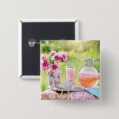 Roze limonade afbeelding vierkante button 5,1 cm (Voorkant /achterkant)