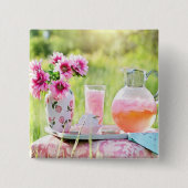Roze limonade afbeelding vierkante button 5,1 cm (Voorkant)