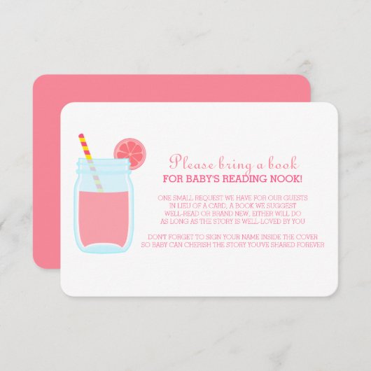Roze limonade Baby shower Book Request Enclosure Informatiekaartje (Voorkant / Achterkant)