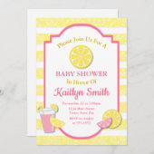 Roze limonade Baby shower Invitation Lemon Kaart (Voorkant / Achterkant)