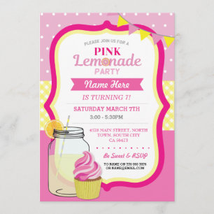 Roze limonade Birthday Party Cupcake Jar Invite Kaart