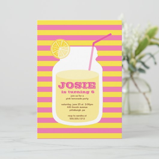 Roze limonade Birthday Party Invitation Kaart (Staand voorkant)