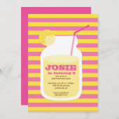 Roze limonade Birthday Party Invitation Kaart (Voorkant / Achterkant)