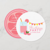 Roze limonade Birthday Party Invitation Kaart (Voorkant / Achterkant)