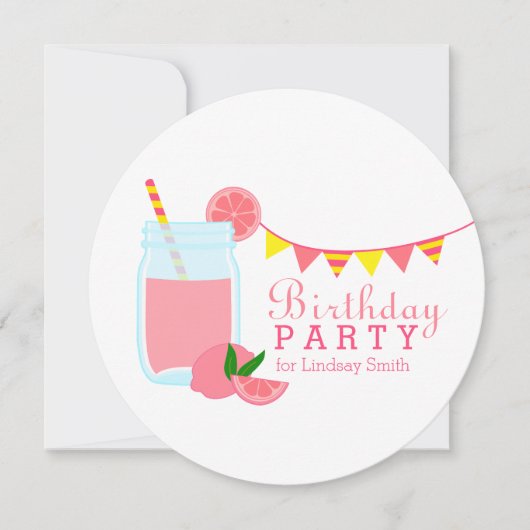 Roze limonade Birthday Party Invitation Kaart (Voorkant)