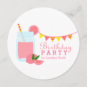 Roze limonade Birthday Party Invitation Kaart
