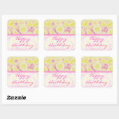 Roze limonade "Birthday" sticker met vierkante str (Vel)
