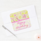Roze limonade "Birthday" sticker met vierkante str (Envelop)
