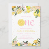 Roze limonade bloemachtige eerste verjaardag zonne kaart (Voorkant)