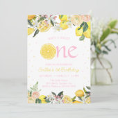Roze limonade bloemachtige eerste verjaardag zonne kaart (Staand voorkant)