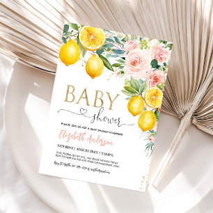 Roze limonade bloemige babyshower uitnodiging