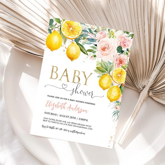 Roze limonade bloemige babyshower uitnodiging