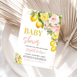 Roze limonade bloemige citrus baby shower uitnodig kaart