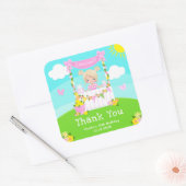 Roze limonade blond haar meisje verjaardag dank u vierkante sticker (Envelop)