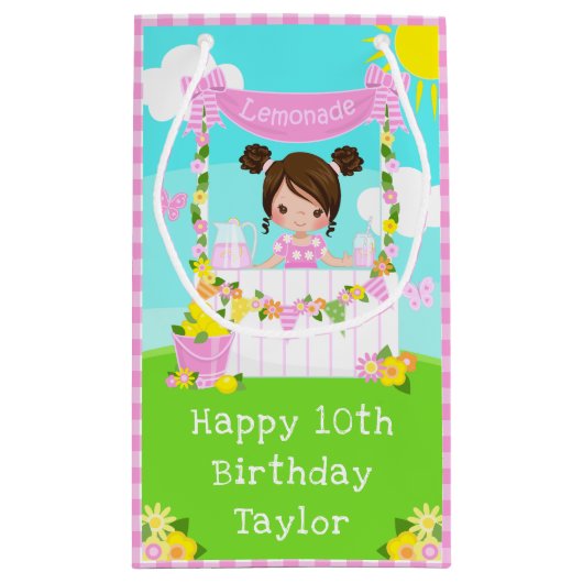 Roze limonade bruin haar meisje gelukkig verjaarda klein cadeauzakje (Achterkant)