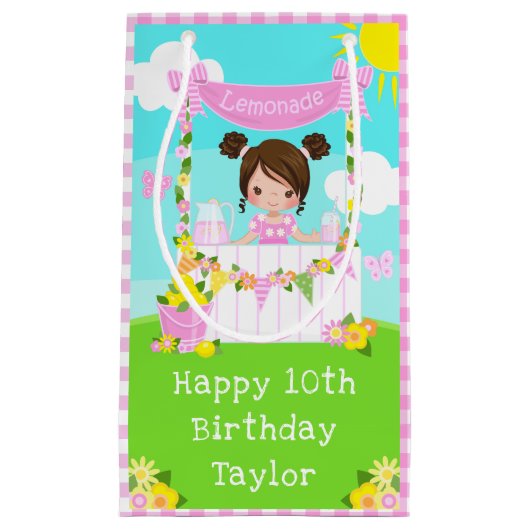 Roze limonade bruin haar meisje gelukkig verjaarda klein cadeauzakje (Voorkant)