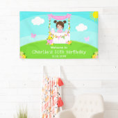 Roze limonade bruin haar meisje verjaardag welkom spandoek (Insitu)