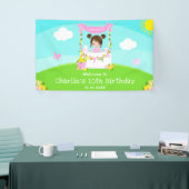 Roze limonade bruin haar meisje verjaardag welkom spandoek (Beurs)