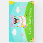 Roze limonade bruin haar meisje verjaardag welkom spandoek (Verticaal)