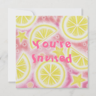 Roze limonade-citroenuitnodigingen vierkant kaart