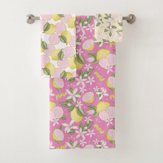Roze limonade citrus bloemenbadhanddoek set bad handdoek (Insitu)