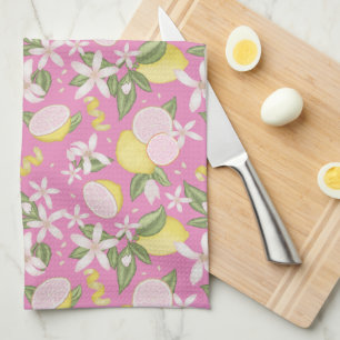 Roze limonade citrus bloemenkeukenhanddoek theedoek