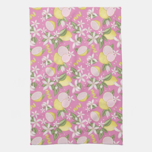 Roze limonade citrus bloemenkeukenhanddoek theedoek (Verticaal)