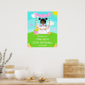 Roze limonade donkere huid meisje verjaardag welko poster (Keuken)