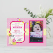 Roze limonade eerste 1 geboorte foto kaart (Staand voorkant)