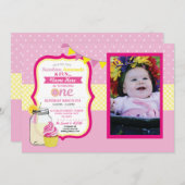 Roze limonade eerste 1 geboorte foto kaart (Voorkant / Achterkant)